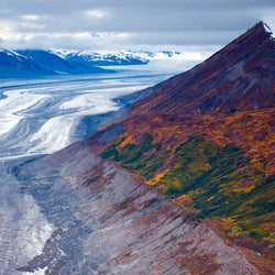 Aerial view of Mount Logan in Kluane National Park and Reserve during Yukon winter