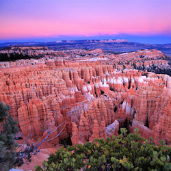 View overlooking Bryce Canyon National Park during sunset