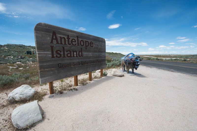 Entrance Sign Antelope Island State Park Utah
