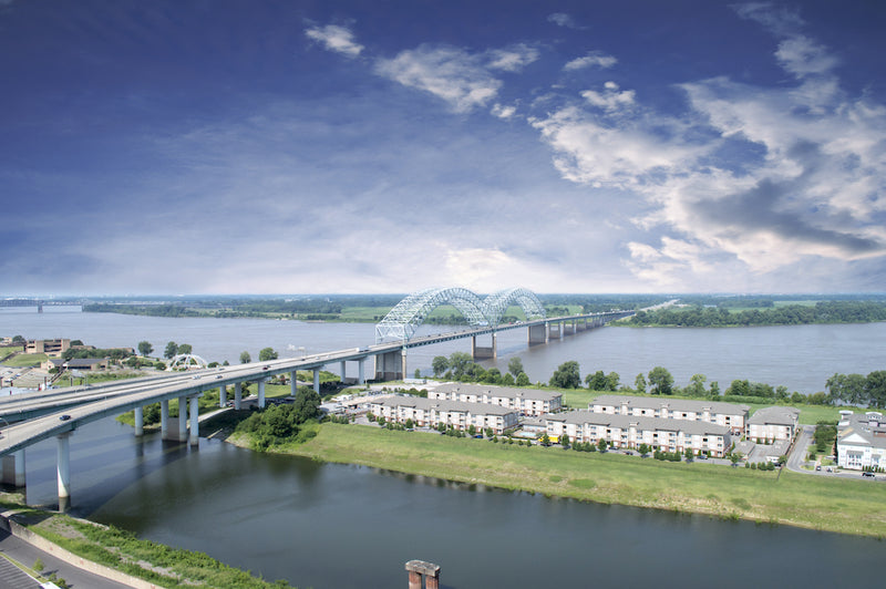 Landscape View of Hernando de Soto Bridge in Memphis Arkansas