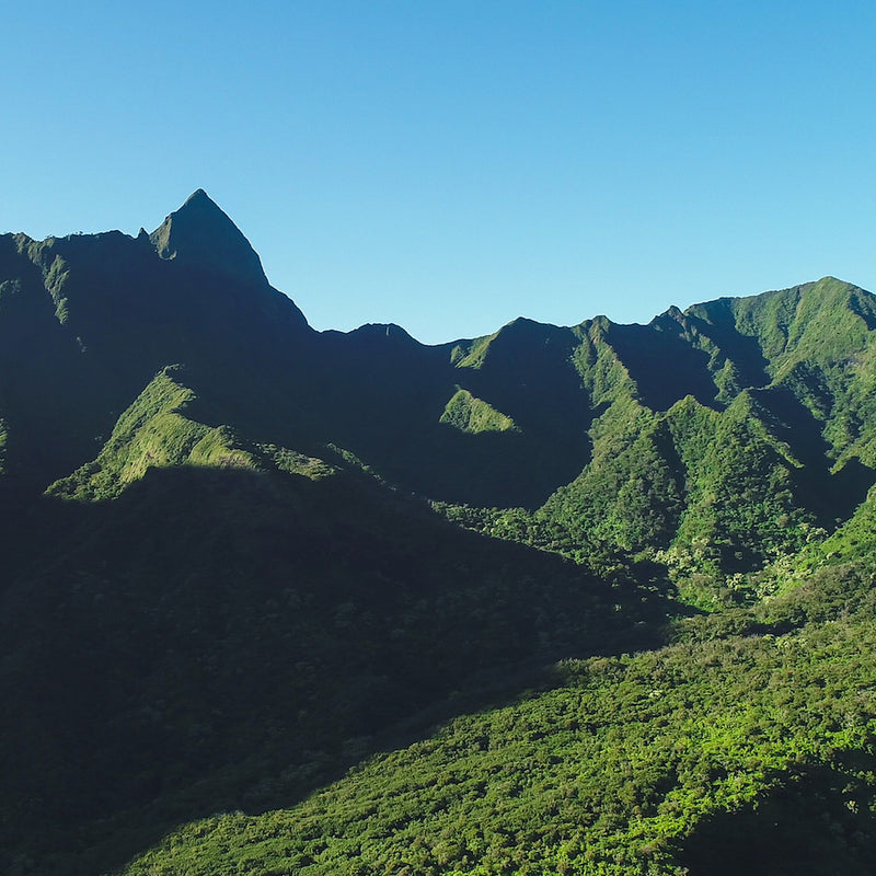 Landscape view of Pu'u Kukui Peak and surrounding mountains in Iao Valley State Park