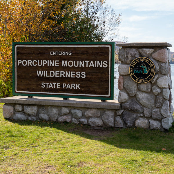 Porcupine Mountains Wilderness State Park Entrance Sign Michigan