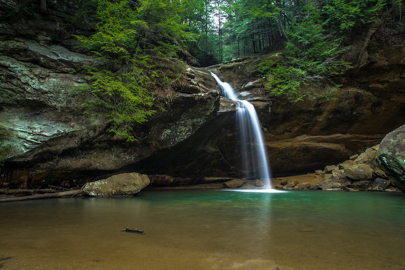 View of Waterfall Along a Hiking Trail in Hocking Hills State Park Ohio