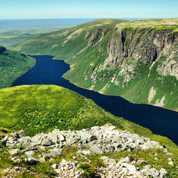 River, mountain and cliff views of Gros Morne National Park in Newfoundland